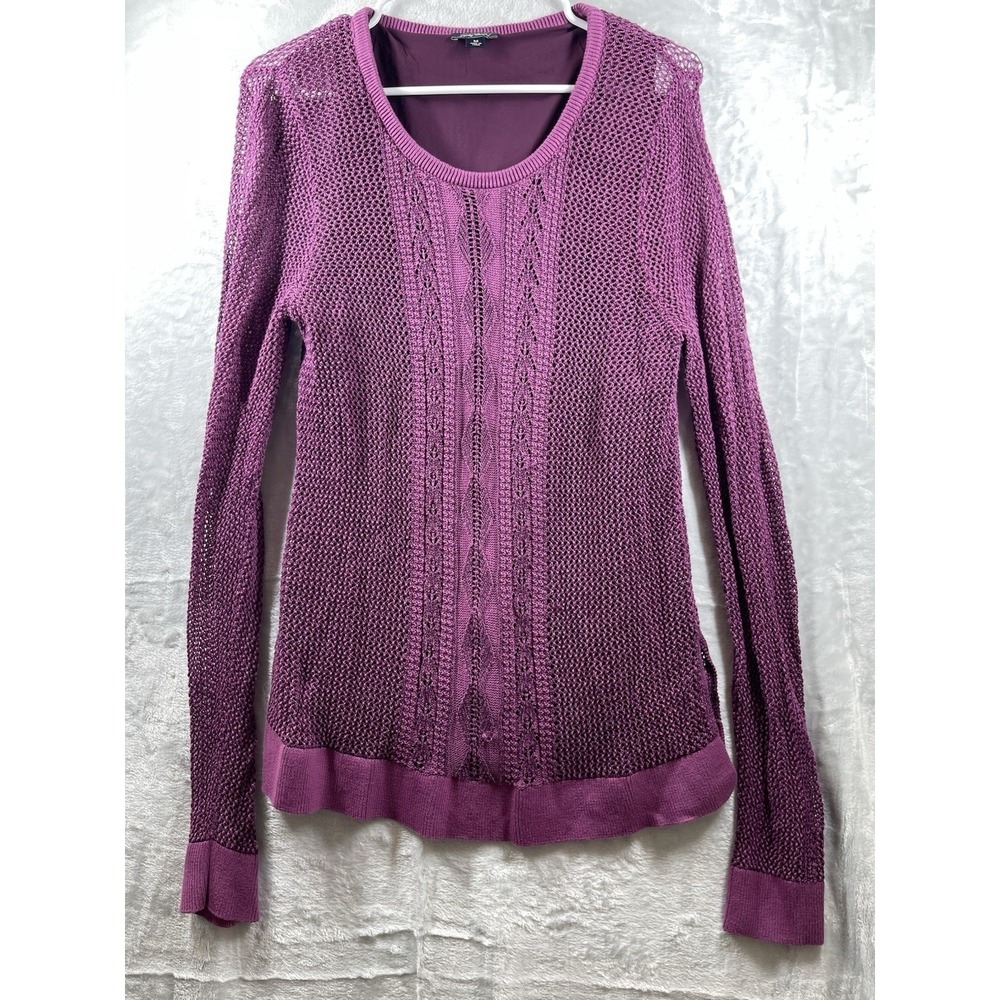 Lucky Brand Womens Sweater Burgundy Color Knit Sweater Lined Sz M Mesh Open Knit